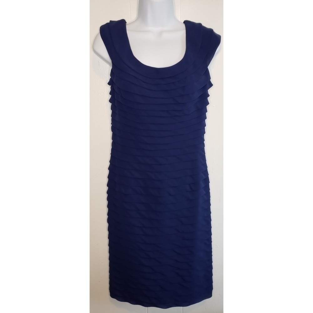 Adrianna Papell Navy Blue Sleeveless Tiered Mini Shift Dress - Picture 4 of 11